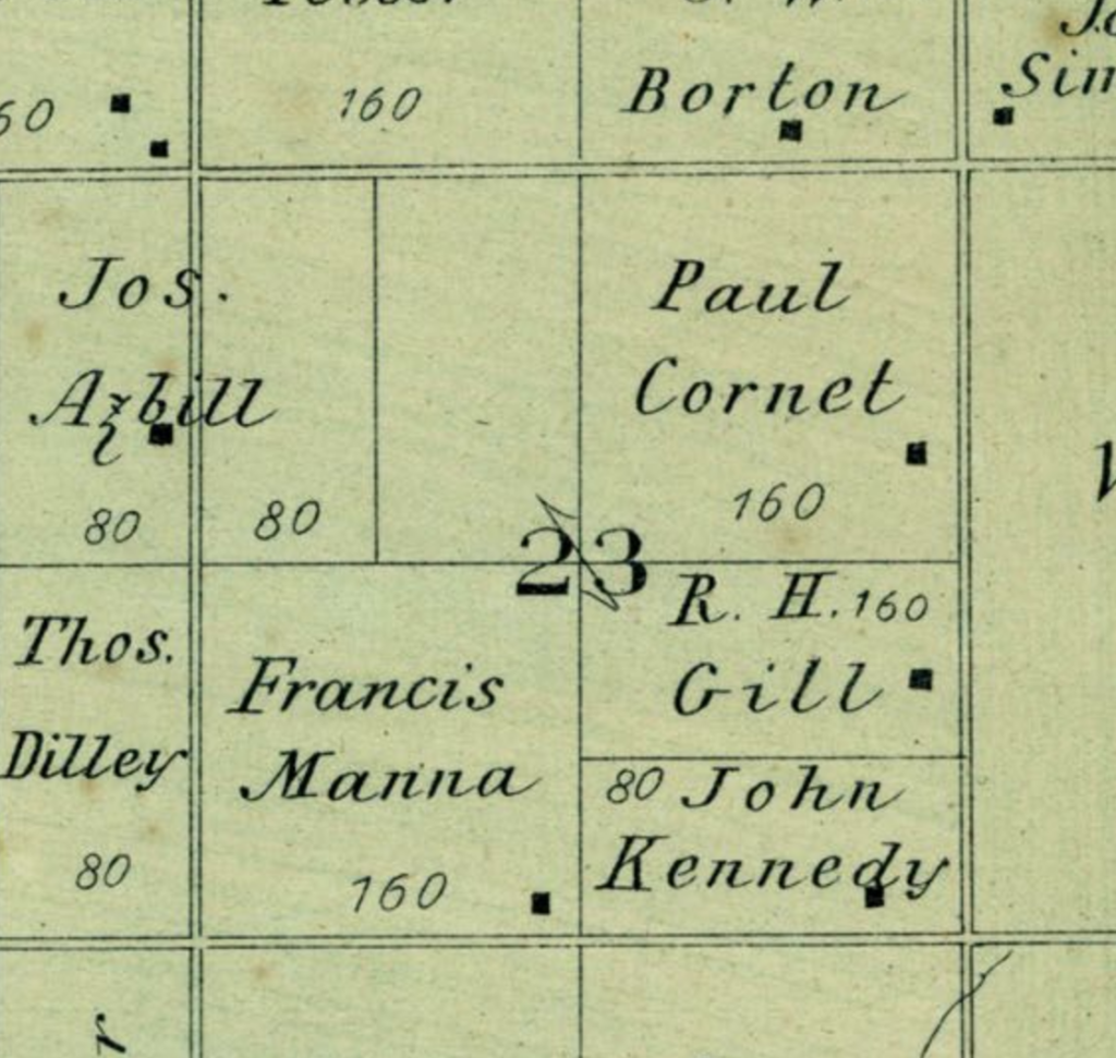 plat map with five farms on a section